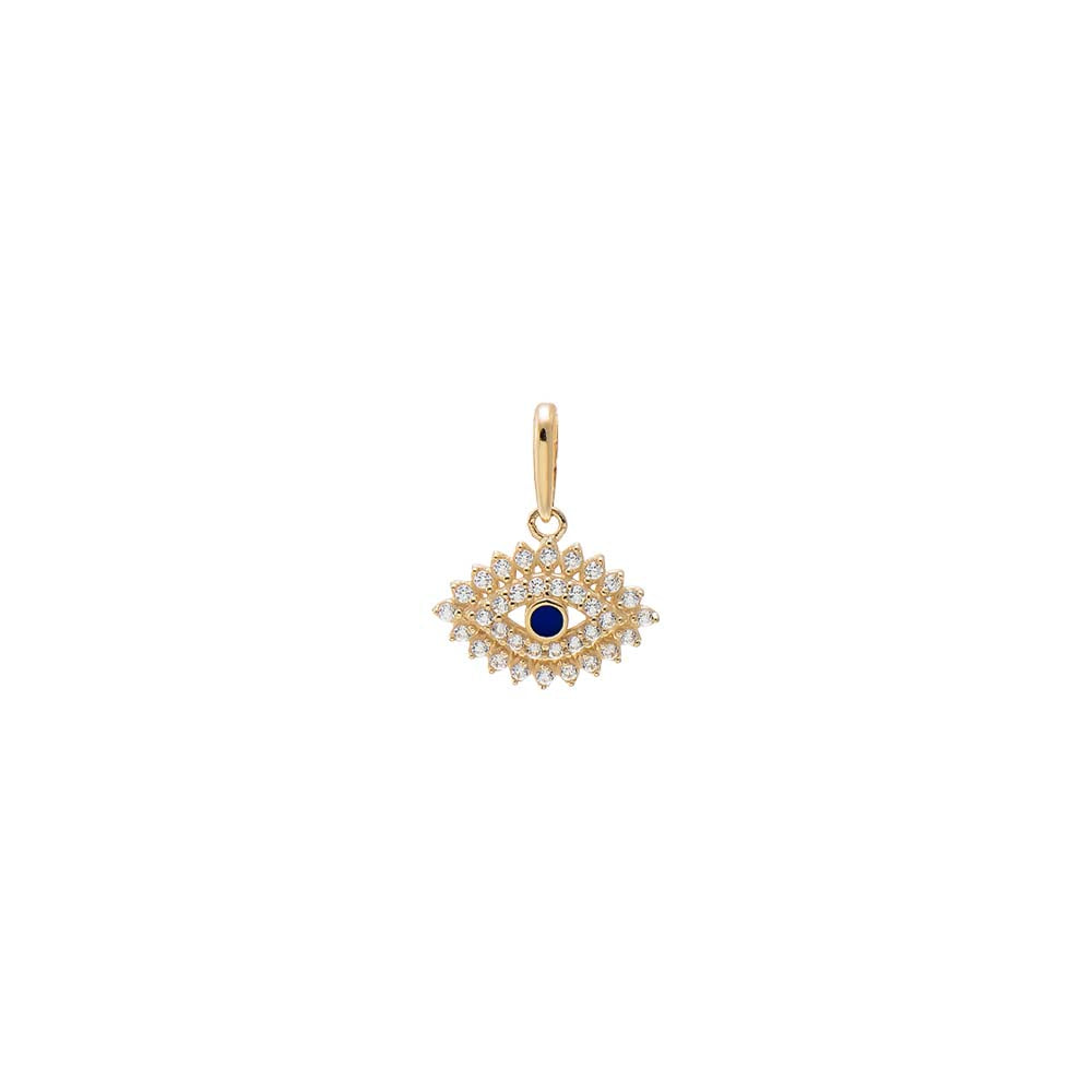 CZ & Sapphire Blue Evil Eye Charm 14K
