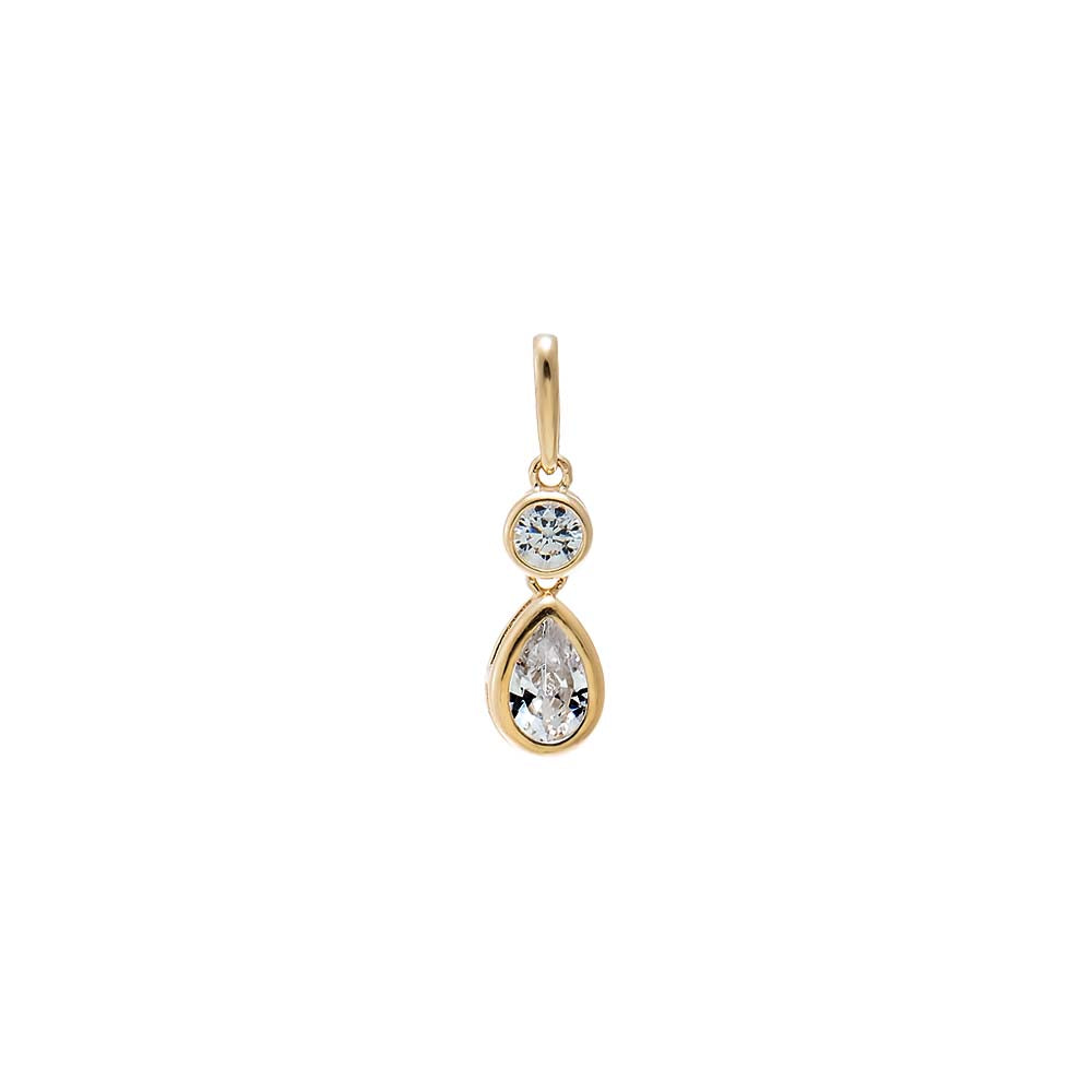 CZ Double Stone Bezel Drop Charm 14K