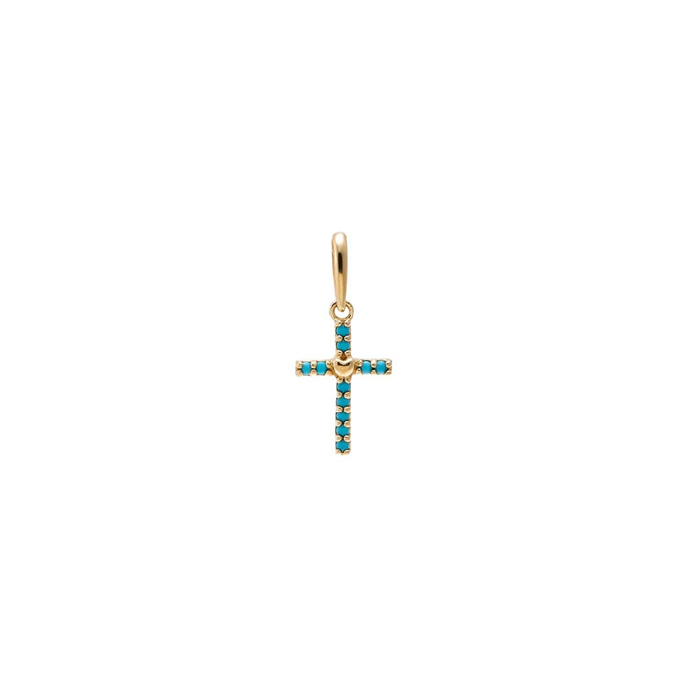 Turquoise Cross Charm 14K