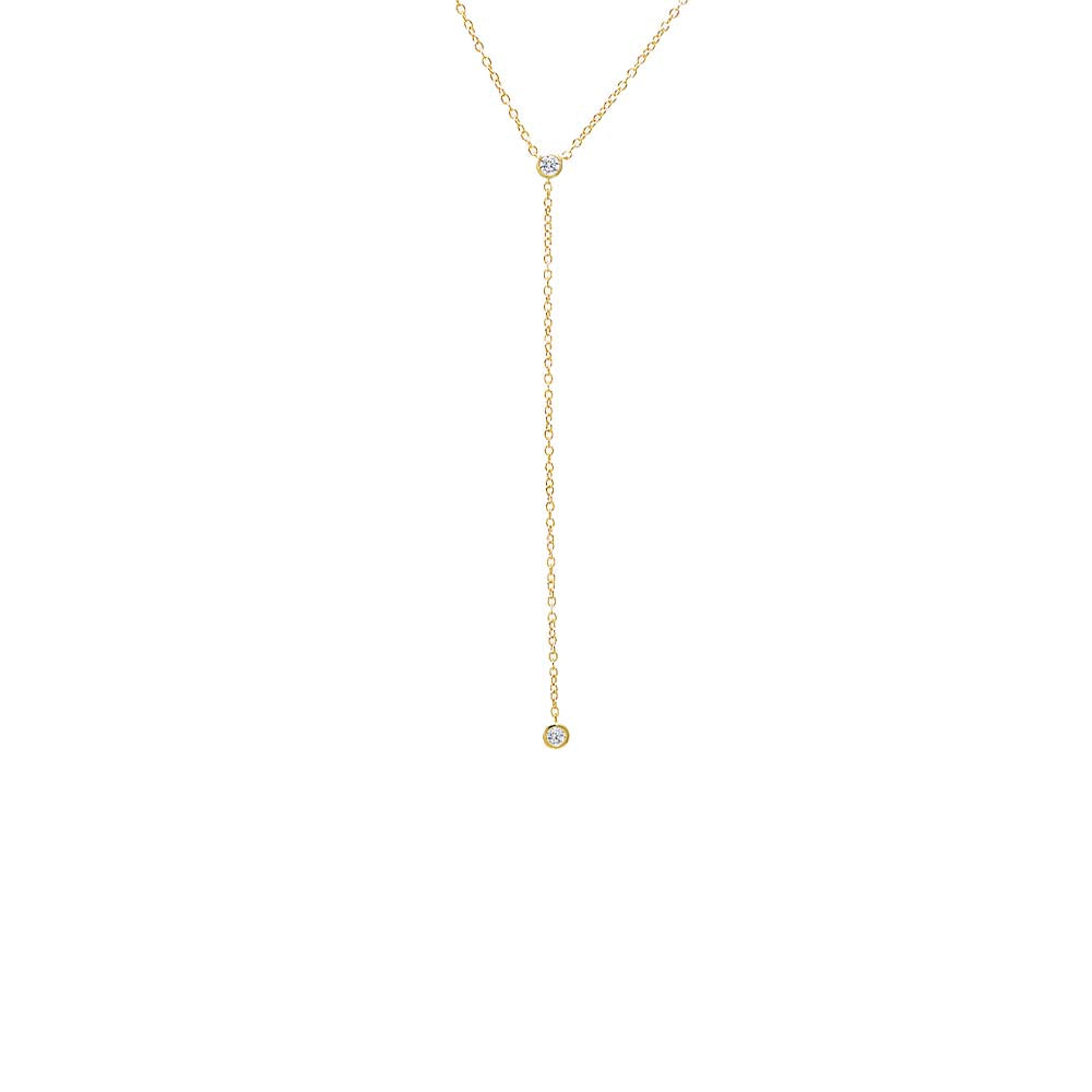 CZ Double Bezel Drop Chain Lariat Necklace
