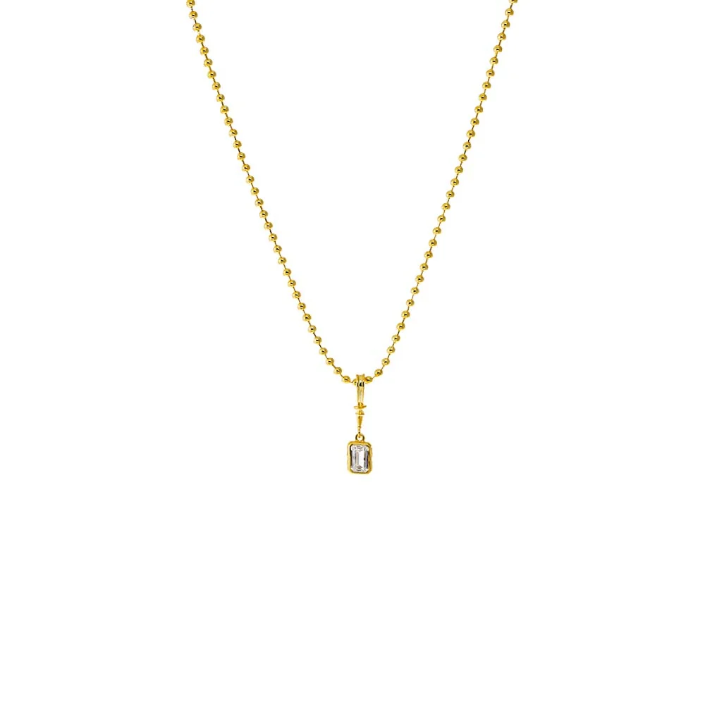 CZ Baguette Bezel Pendant Ball Chain Necklace