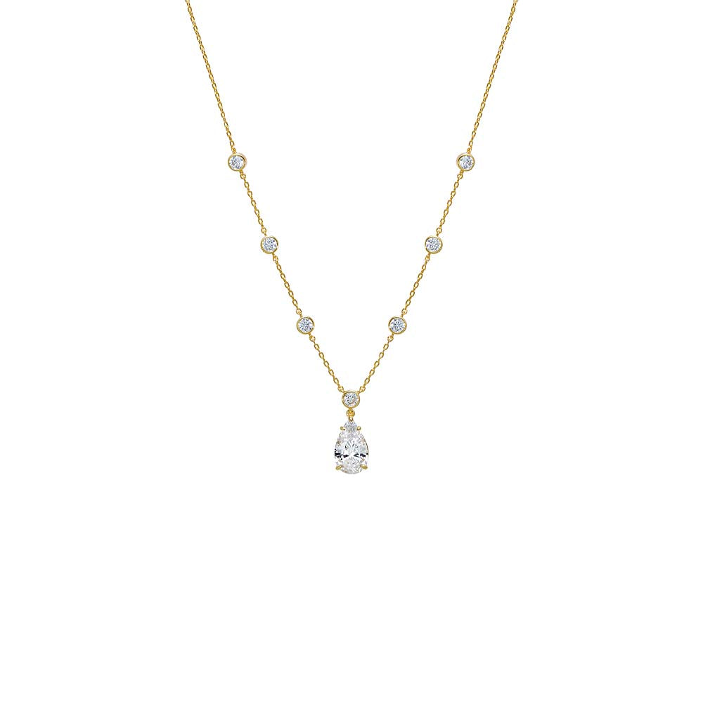 Fancy CZ Pear Drop Bezel Chain Necklace