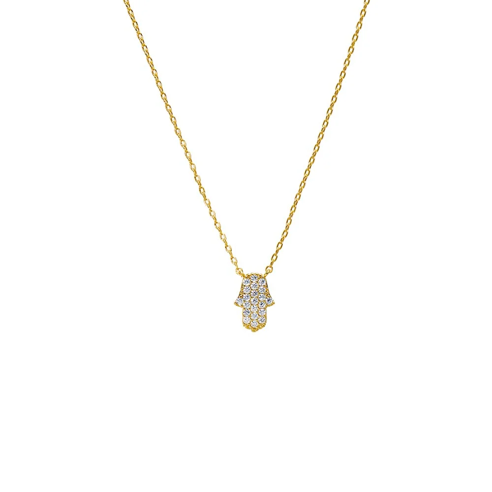 Pave Hamsa Pendant Charm Necklace