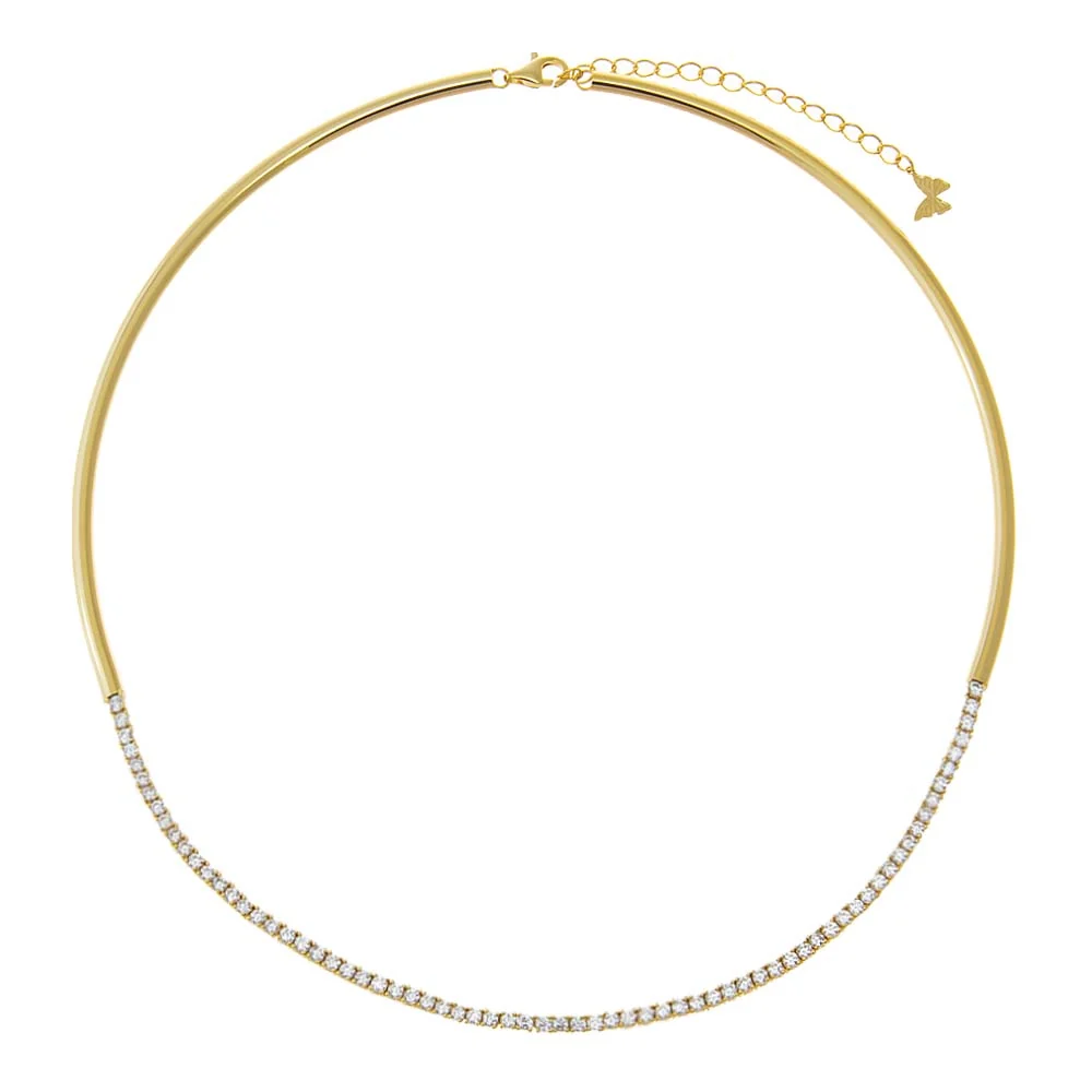 CZ Half Tennis Thin Collar Choker Necklace