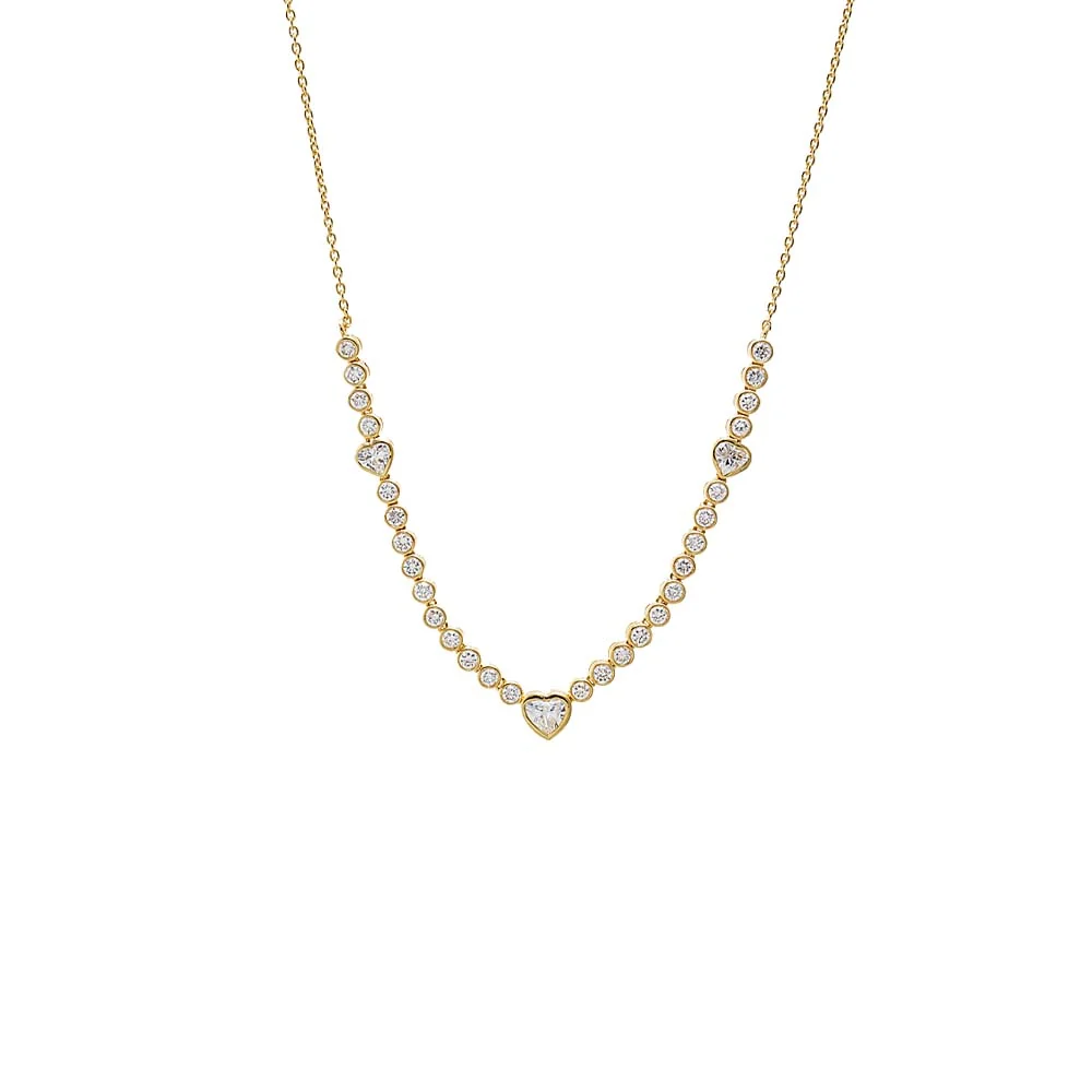 Lab Grown Diamond Bezel Heart Center Tennis Necklace