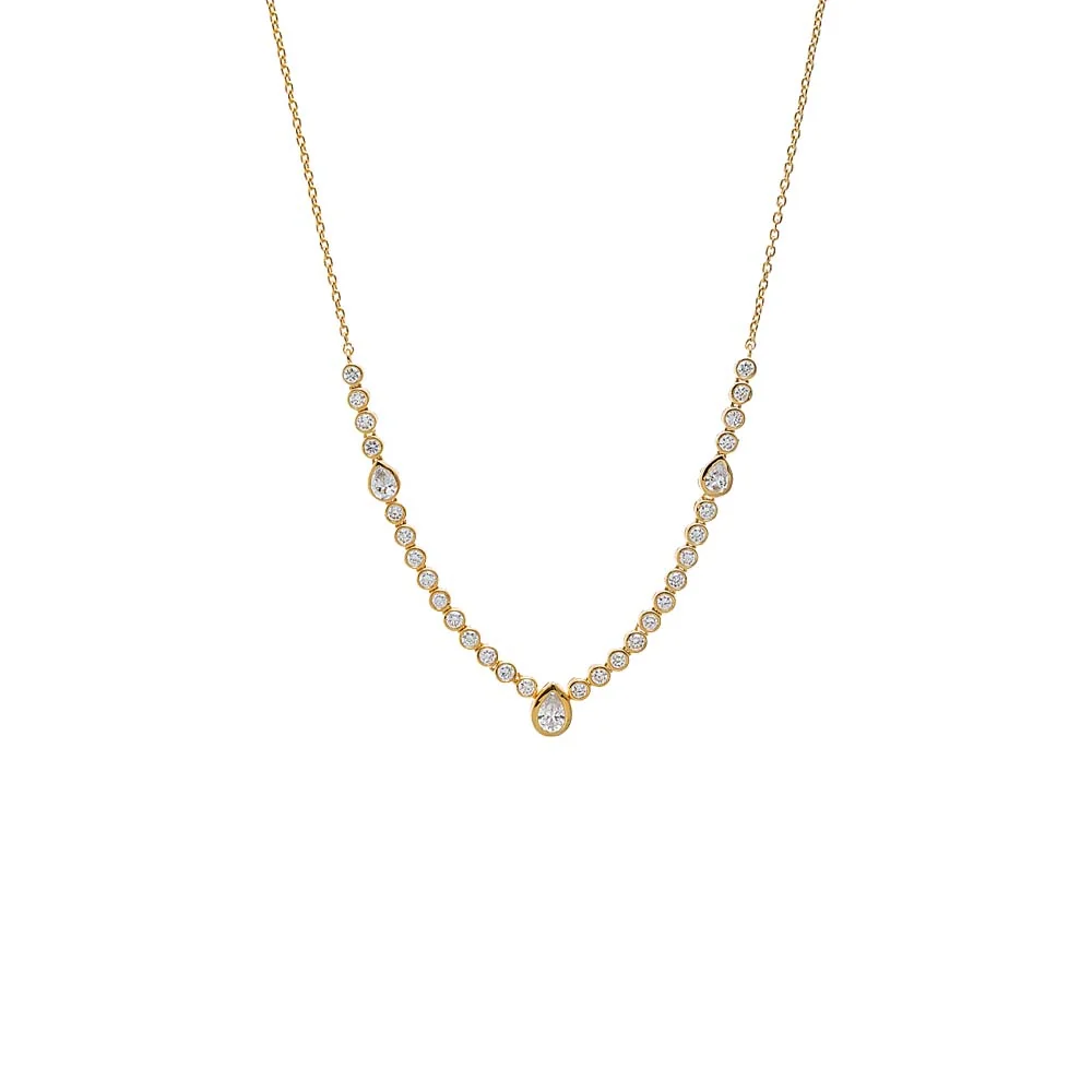 Lab Grown Diamond Bezel Pear Center Tennis Necklace