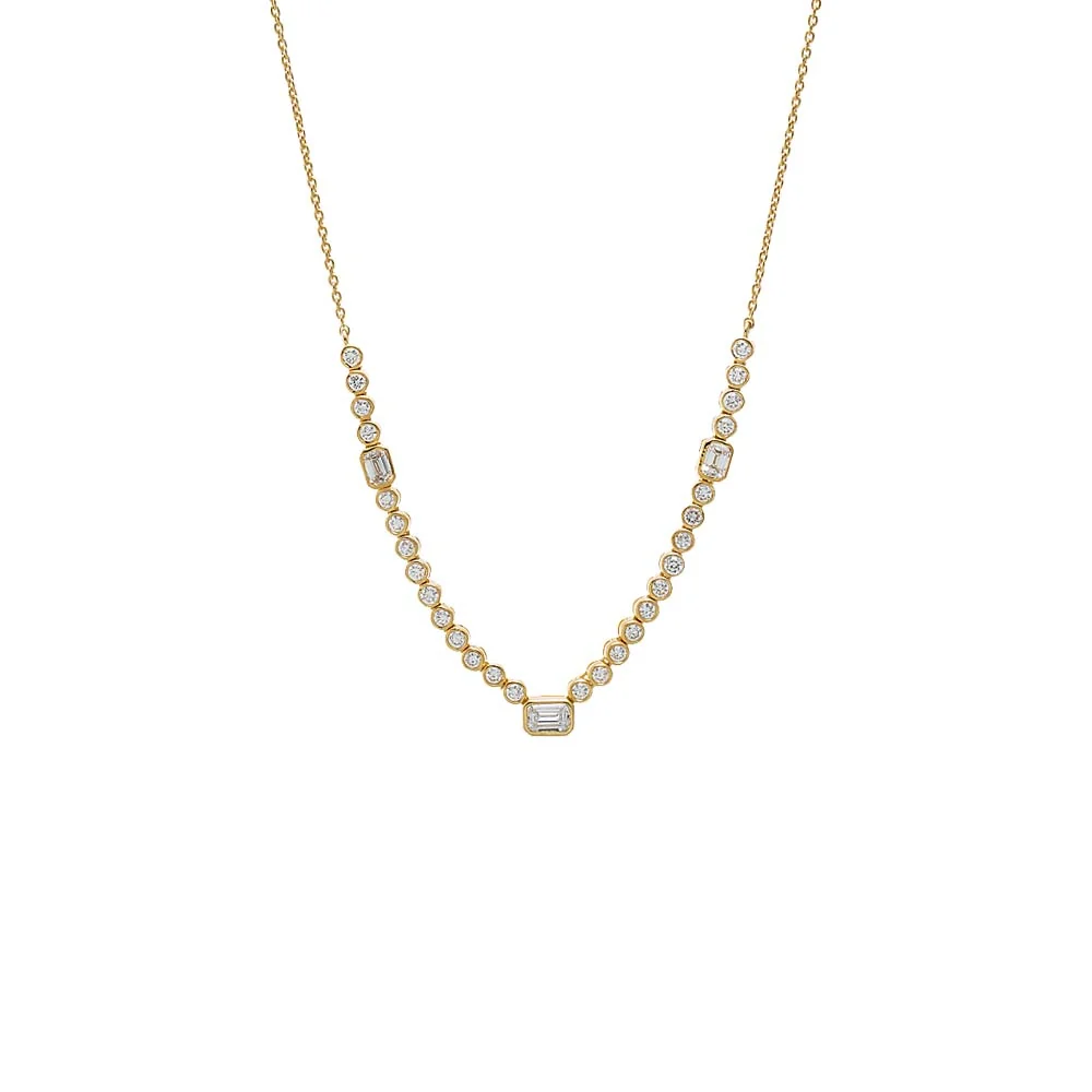 Lab Grown Diamond Bezel Emerald Center Tennis Necklace