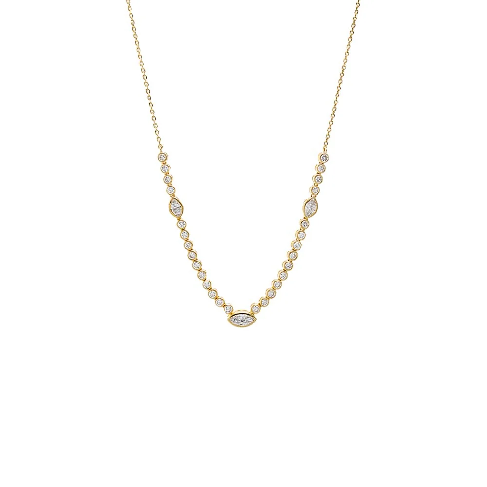 Lab Grown Diamond Bezel Marquise Center Tennis Necklace