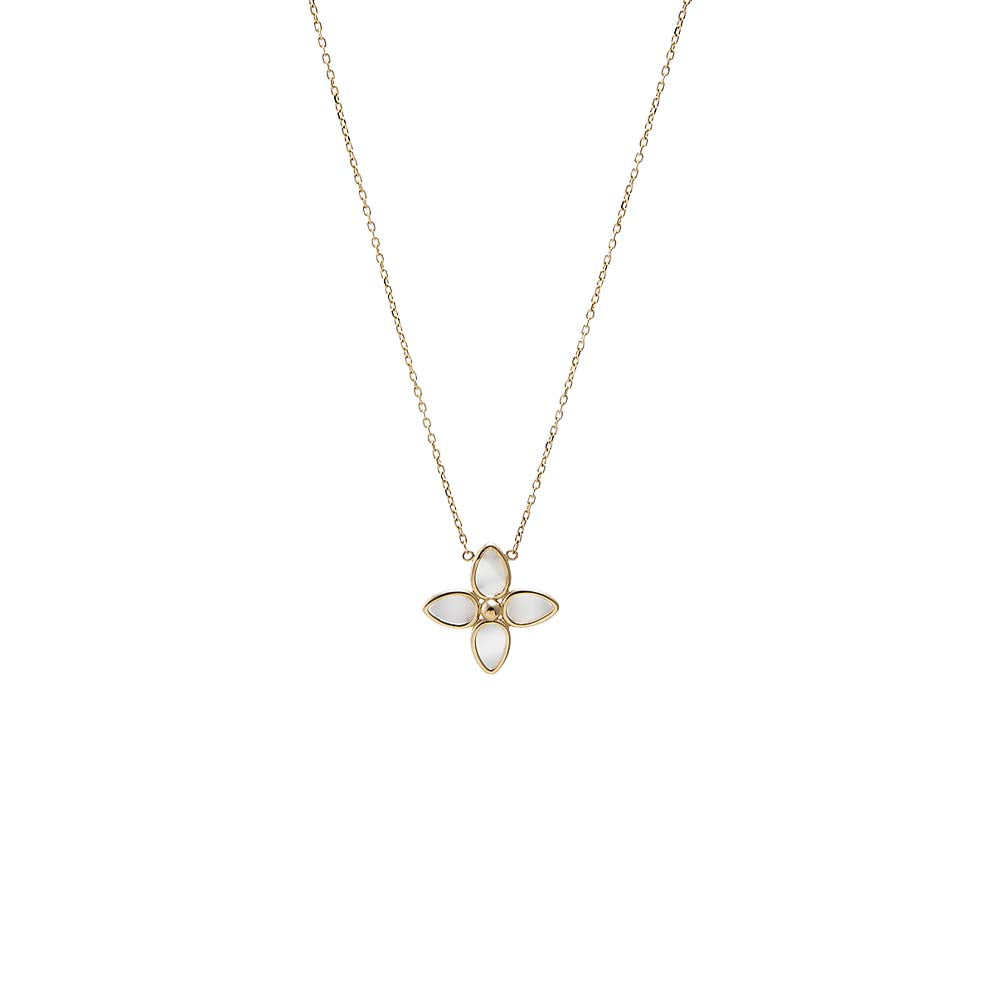 Mother Of Pearl Bezel Flower Necklace 14K