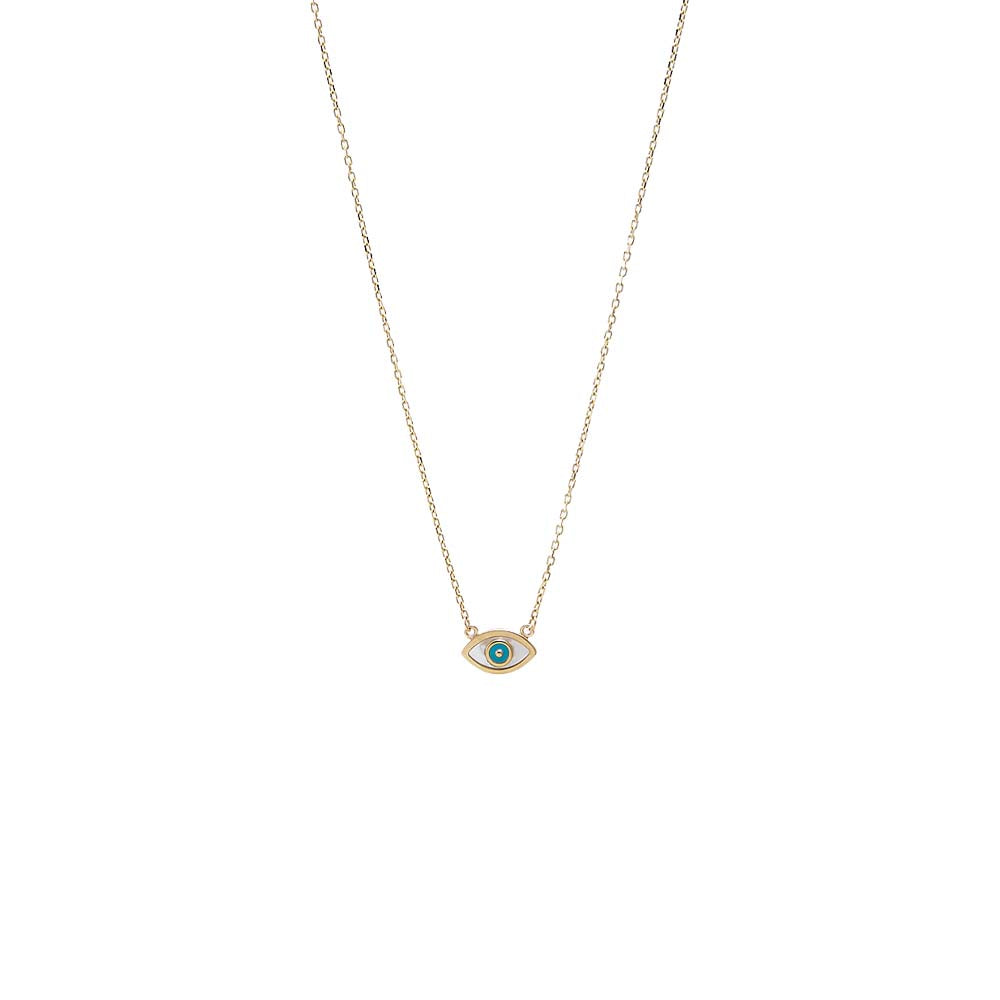 Mother Of Pearl & Turquoise Evil Eye Necklace 14K