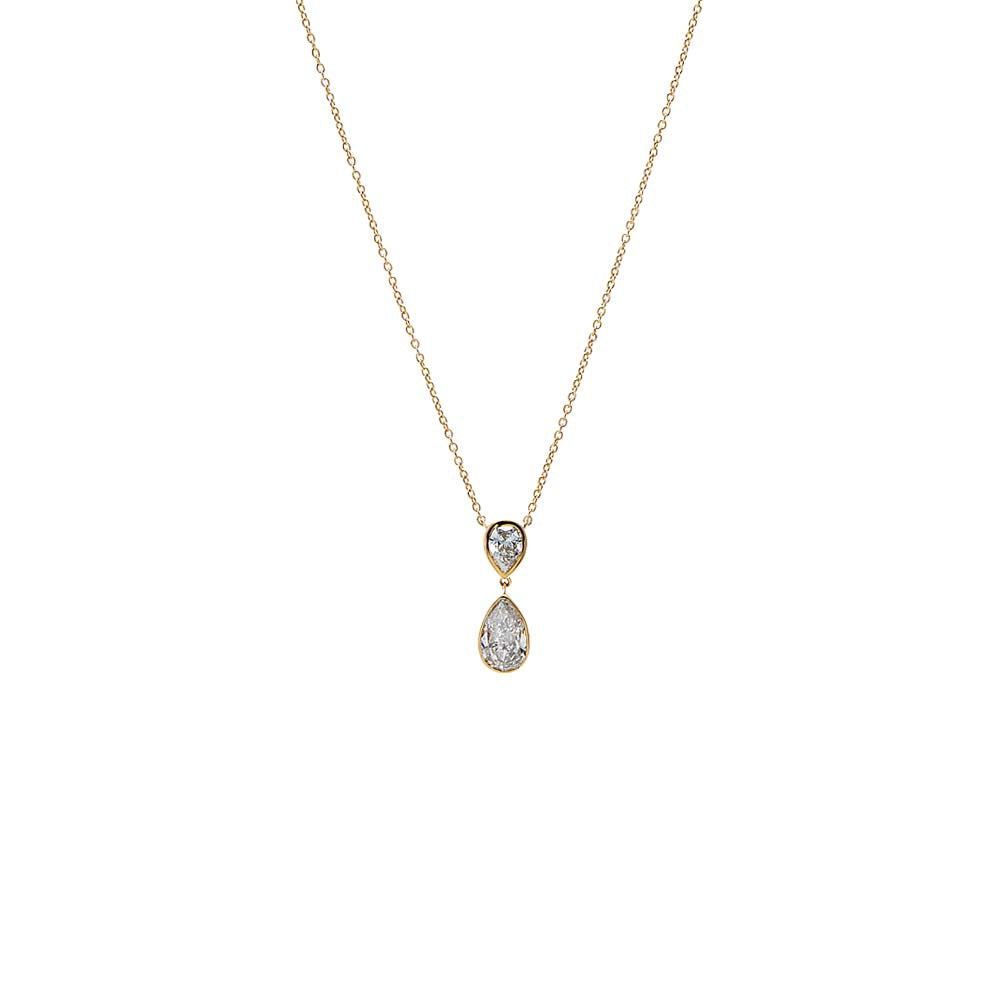 Lab Grown Diamond Double Pear Bezel Drop Necklace 14K