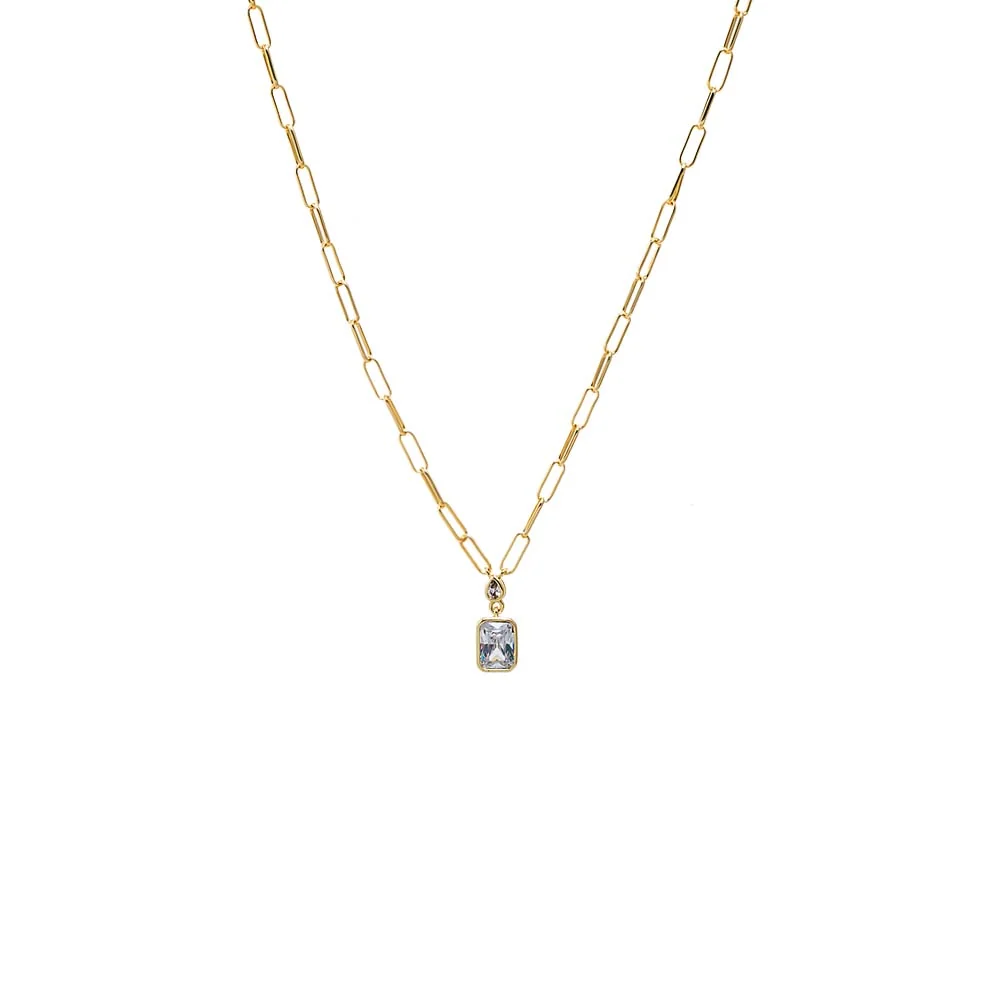 Colored Baguette CZ Paperclip Pendant Necklace