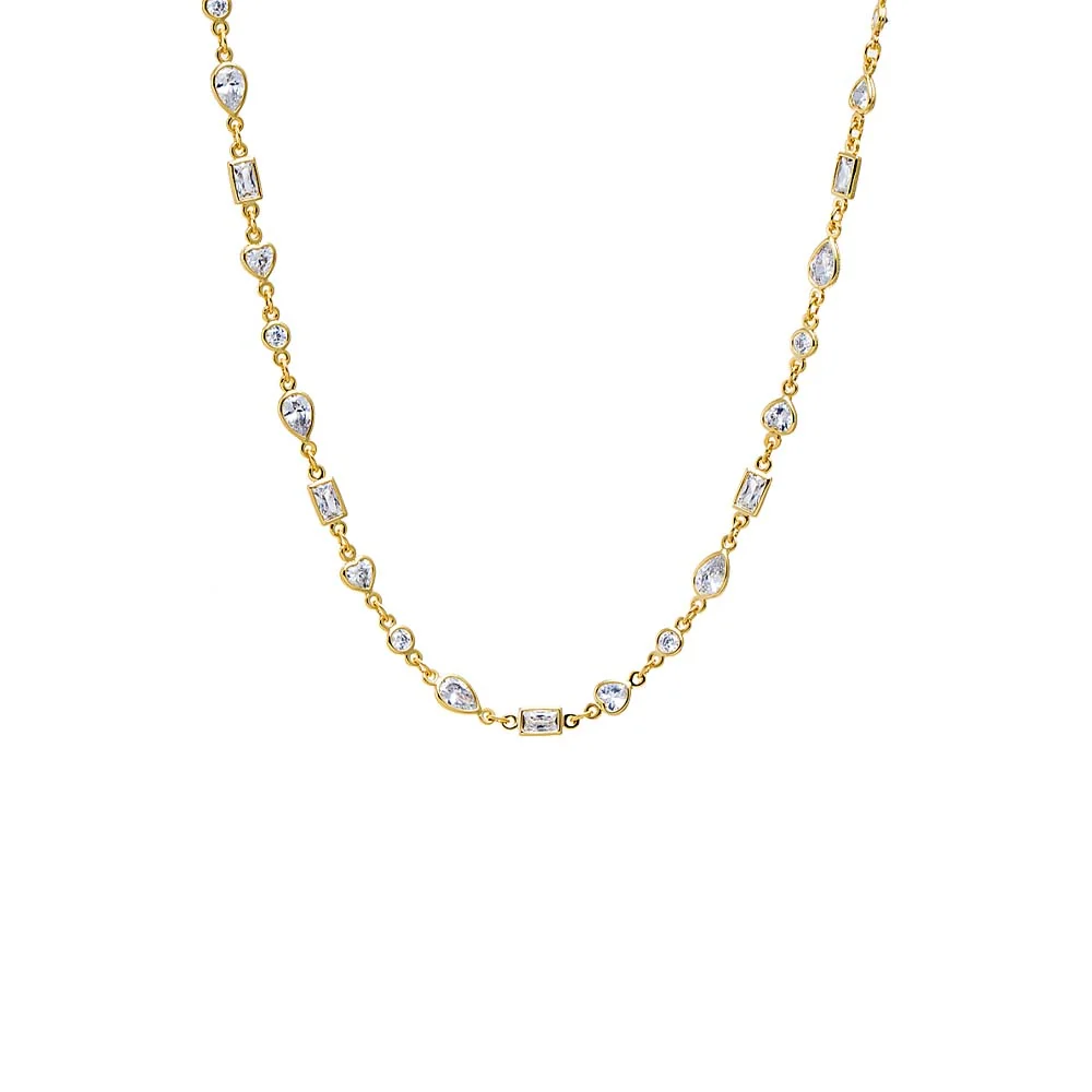 Colored CZ Multishape Tennis Style Necklace