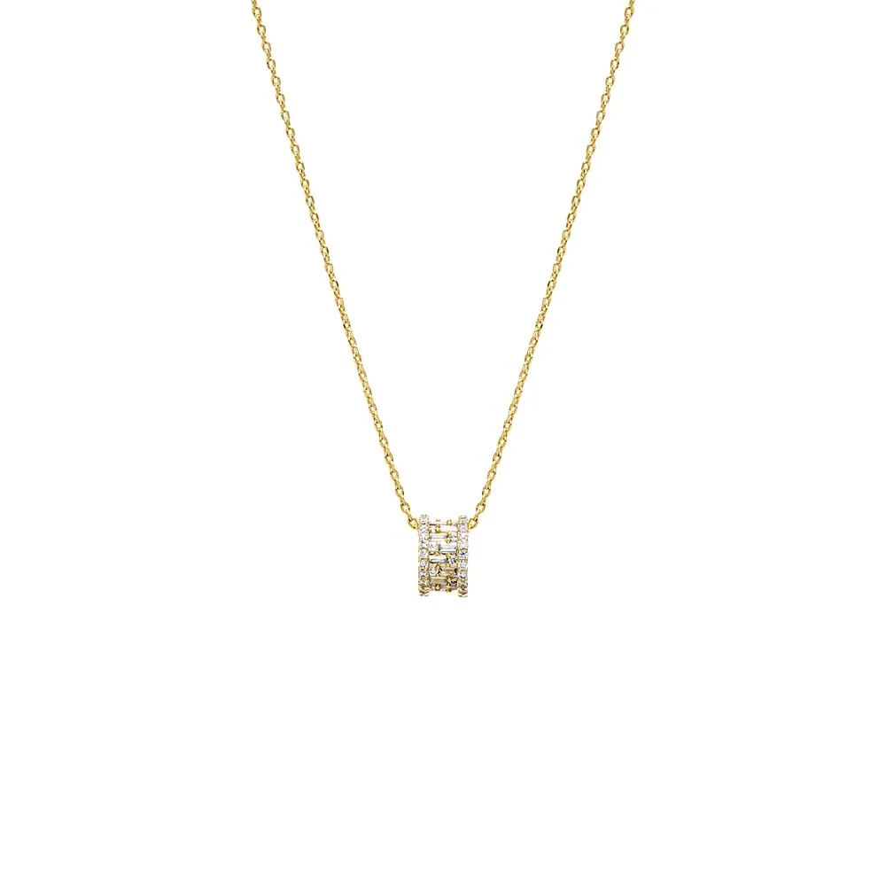 Pave X Baguette Roller Charm Necklace