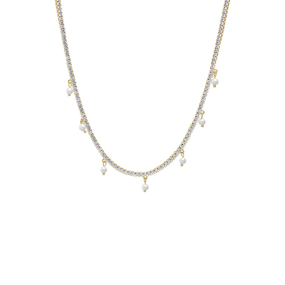 Dangling Pearl Charms Tennis Choker Necklace