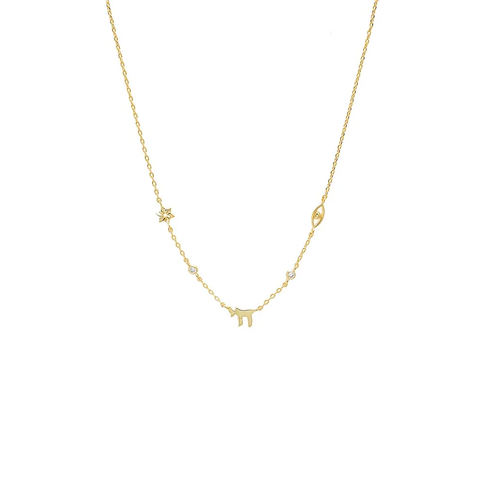 Mini CZ Bezel Jewish Charm Necklace
