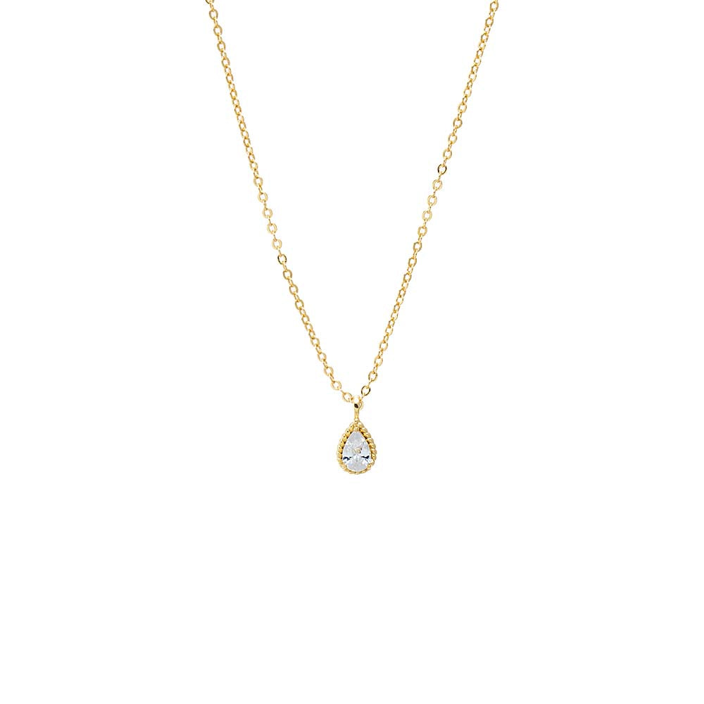 Pear CZ Bezel Drop Necklace