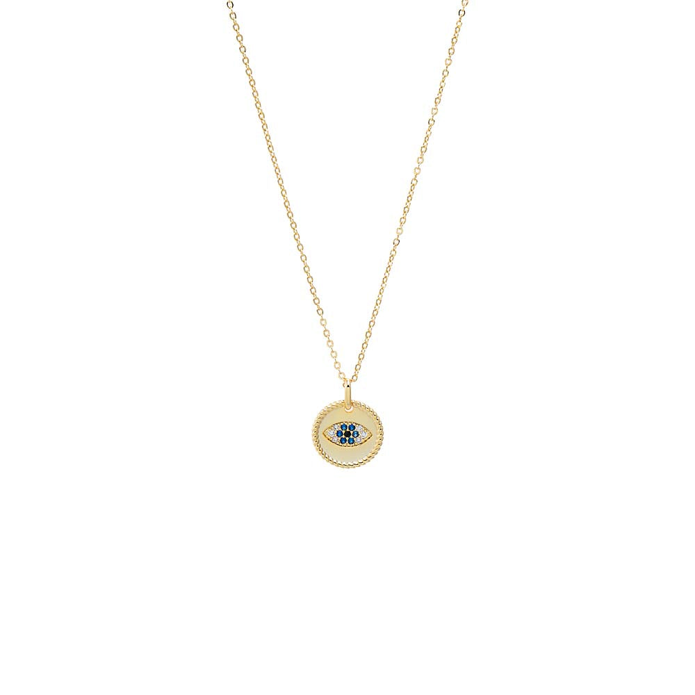 Blue CZ Evil Eye Medallion Necklace