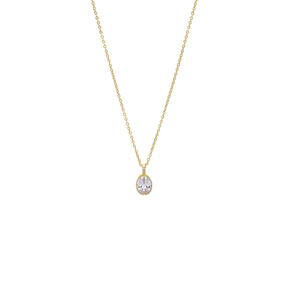 Oval CZ Bezel Drop Necklace