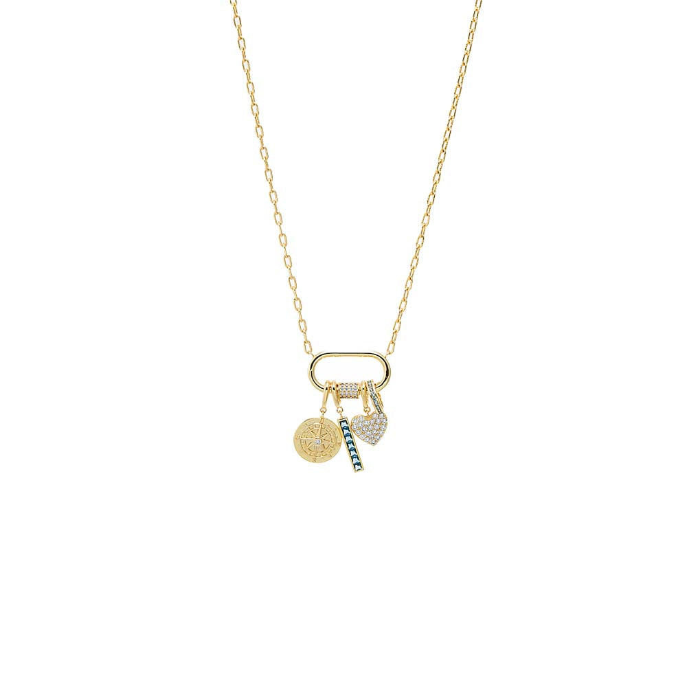 Multi-Charm CZ Lock Necklace