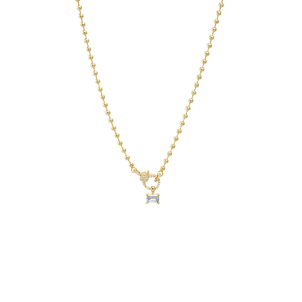 Beaded Ball Chain Clasp Emerald Charm Necklace