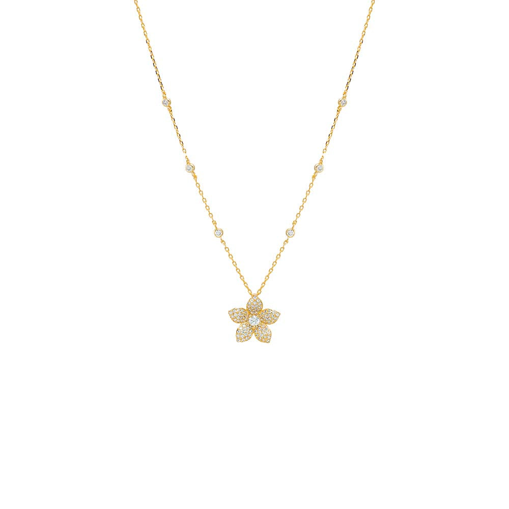 Pave Flower Charm Bezel Station Necklace