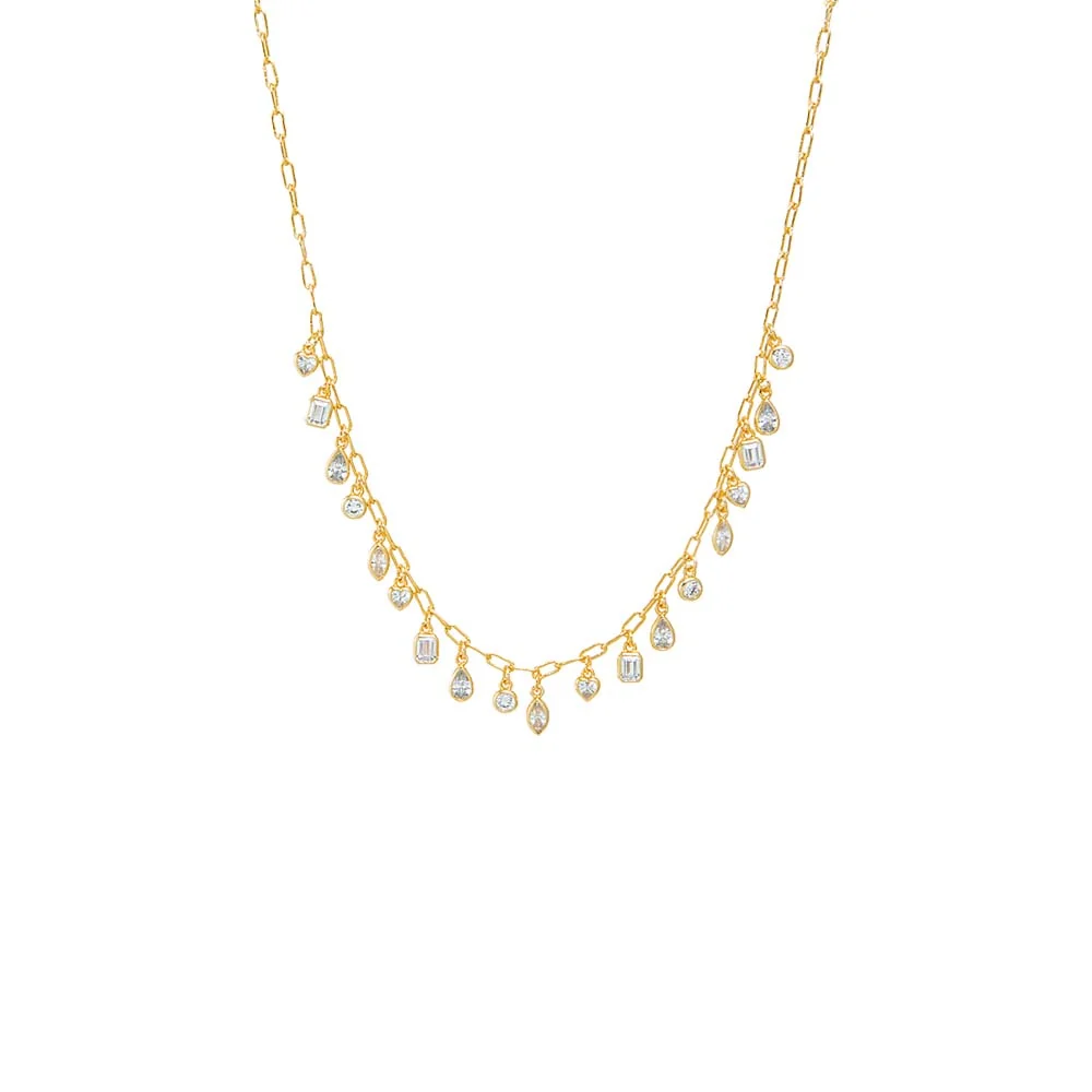 CZ Multi Shape Shaker Bezel Paperclip Necklace