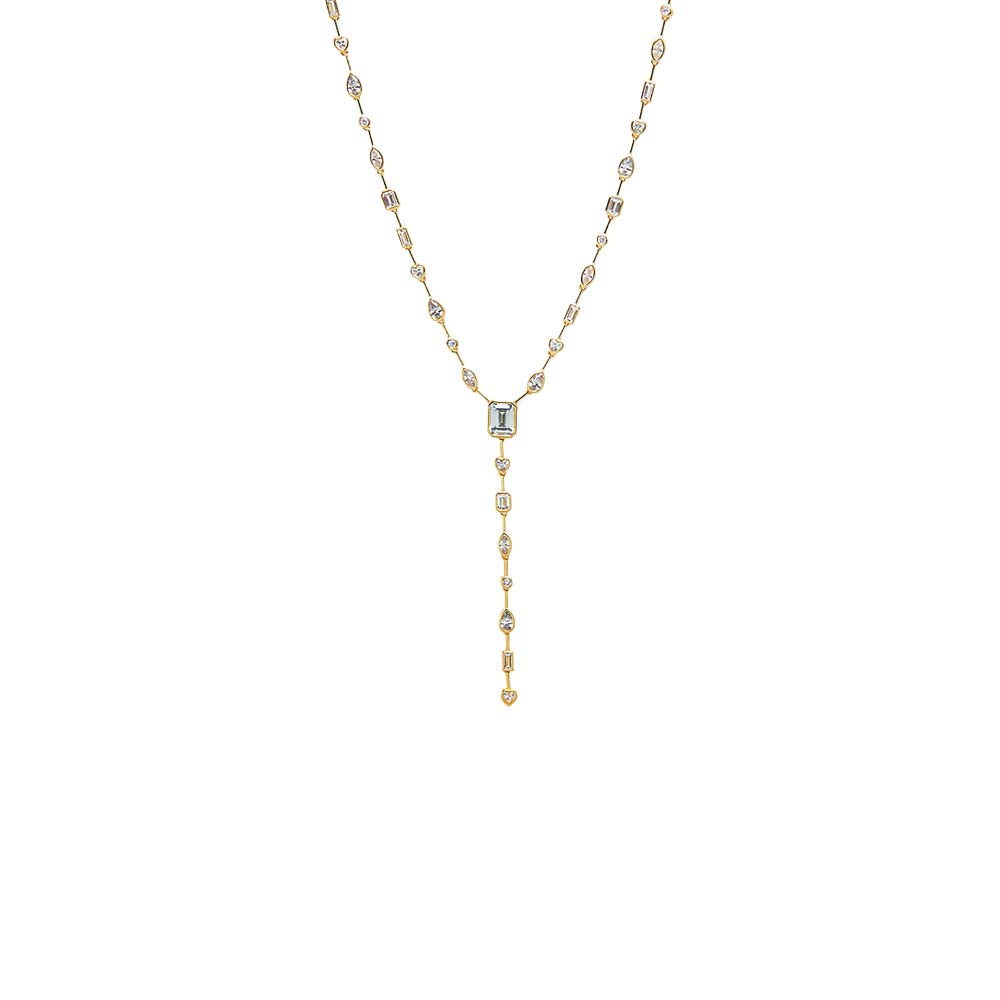 CZ Bezel Emerald Lariat Drop Necklace
