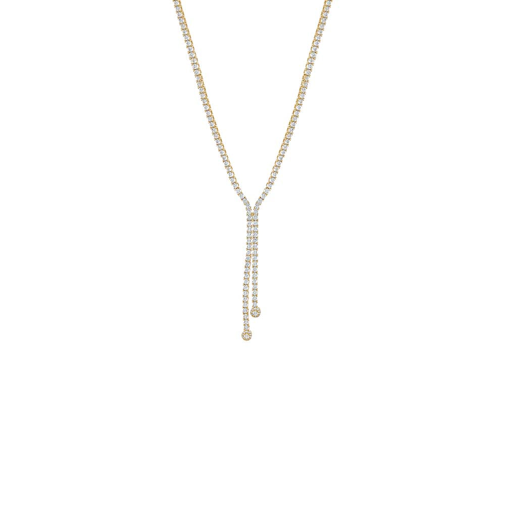 CZ Double Overlay Drop Lariat Tennis Necklace