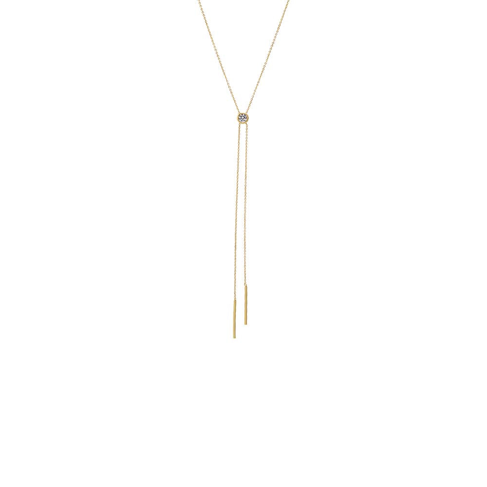 CZ Bezel Double Chain Drop Lariat