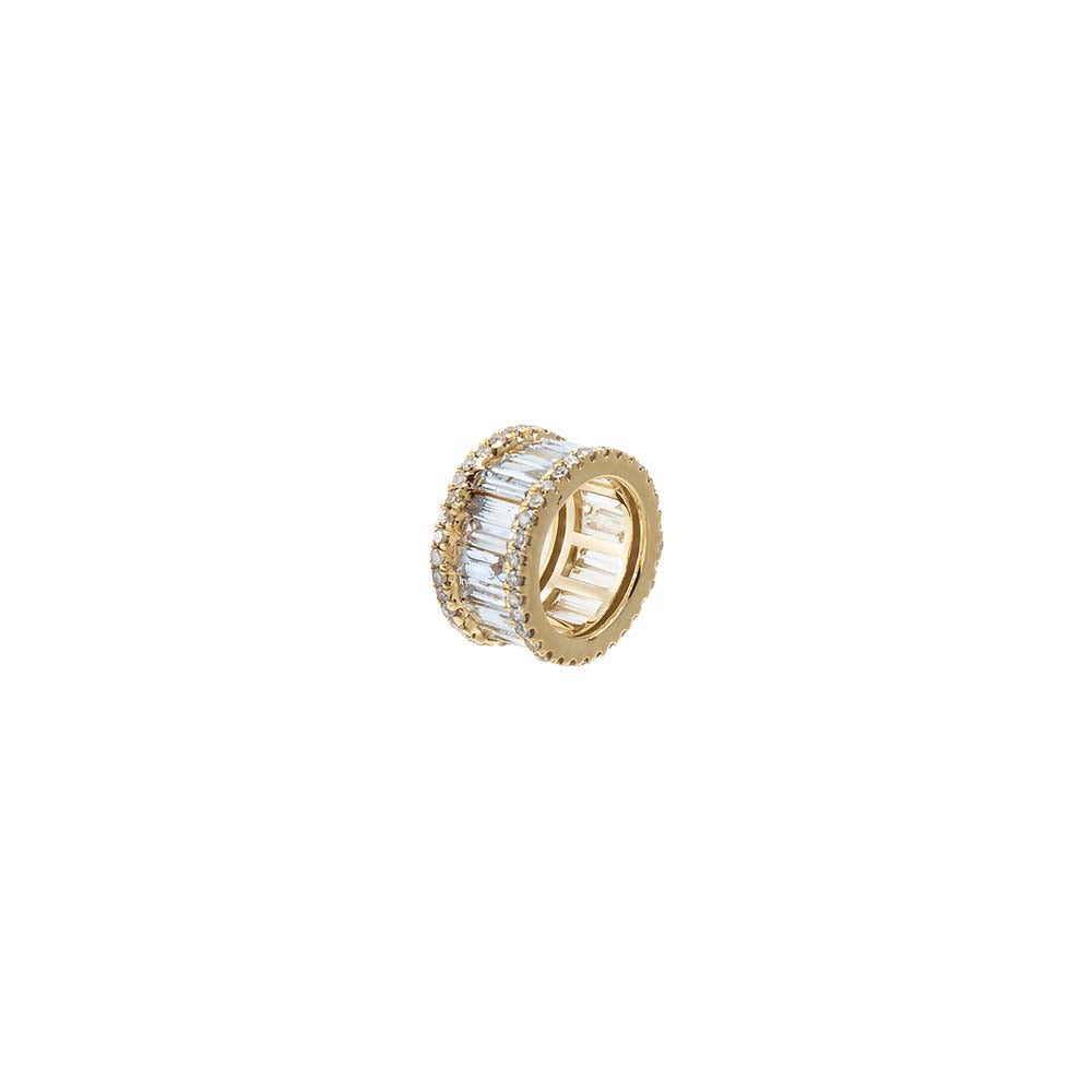 Diamond Pave X Baguette Rondelle Charm 14K