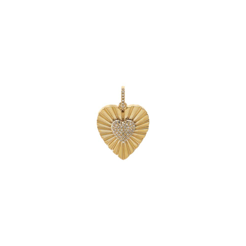 Diamond Heart Ridged Large Charm 14K