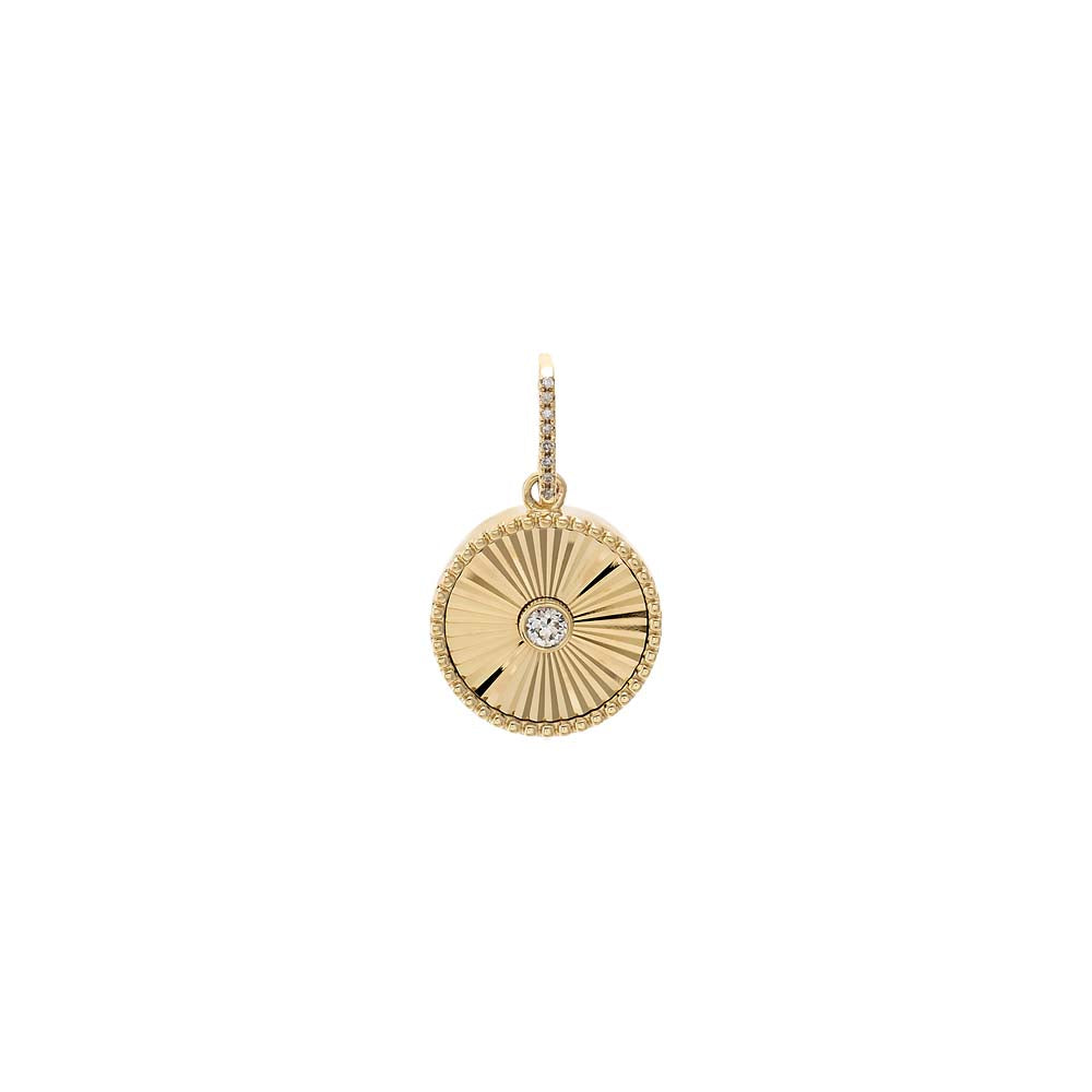 Diamond Bezel Ridged Disc Charm 14K