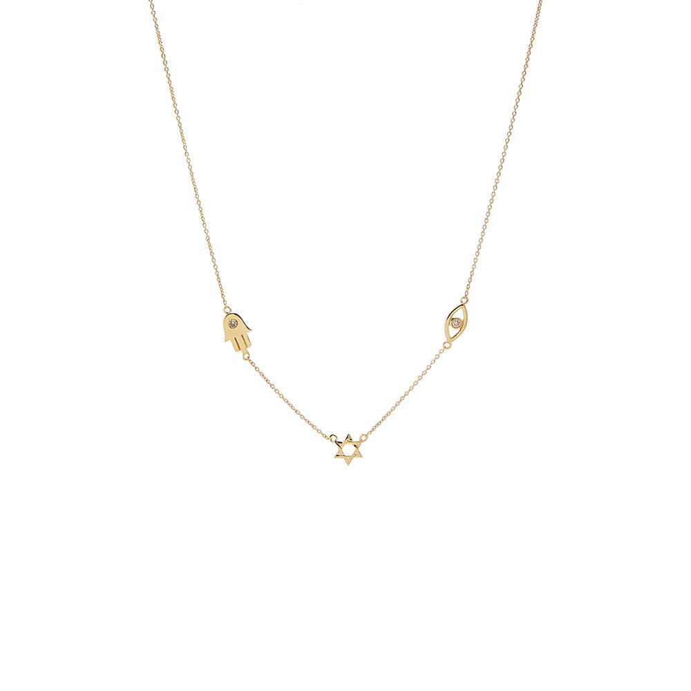 Diamond Accented Jewish Charm Necklace 14K