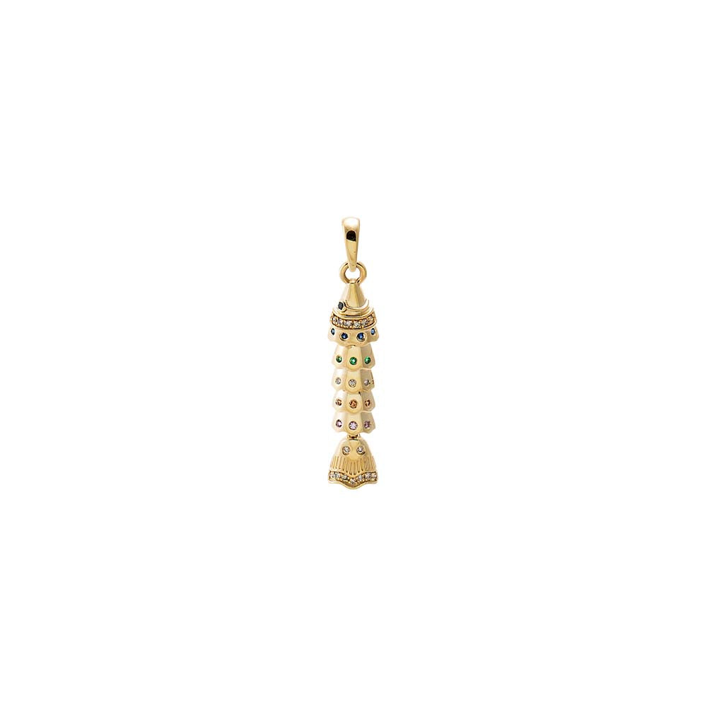 Diamond & Colored Fish Bone Drop Charm 14K