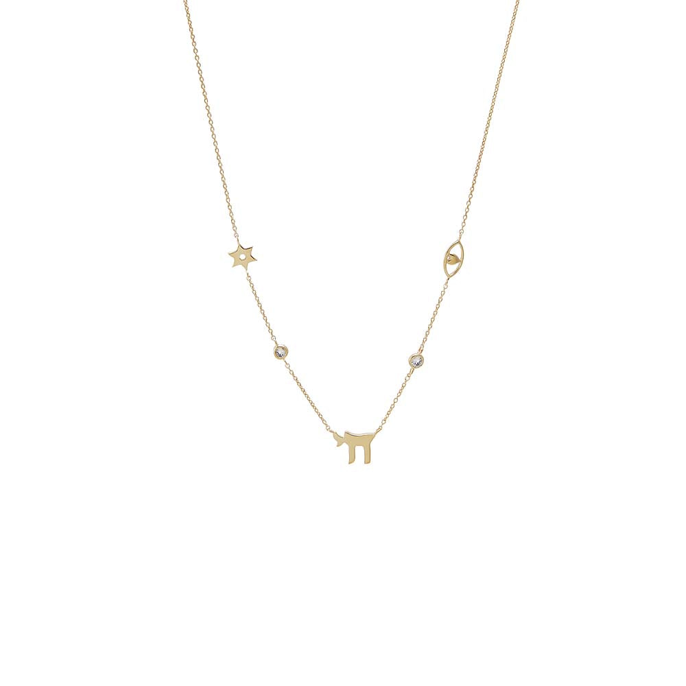 Diamond Accented Chai & Charms Necklace 14K