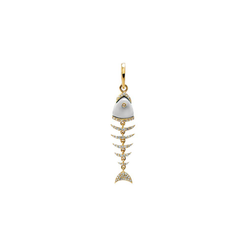 MOP Diamond Fish Bone Drop Pendant 14K