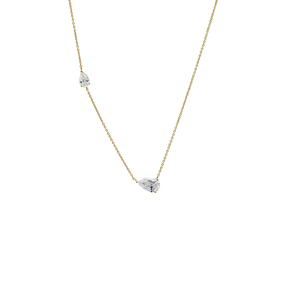 Lab Grown Diamond Embedded Double Pear Chain Necklace 14K
