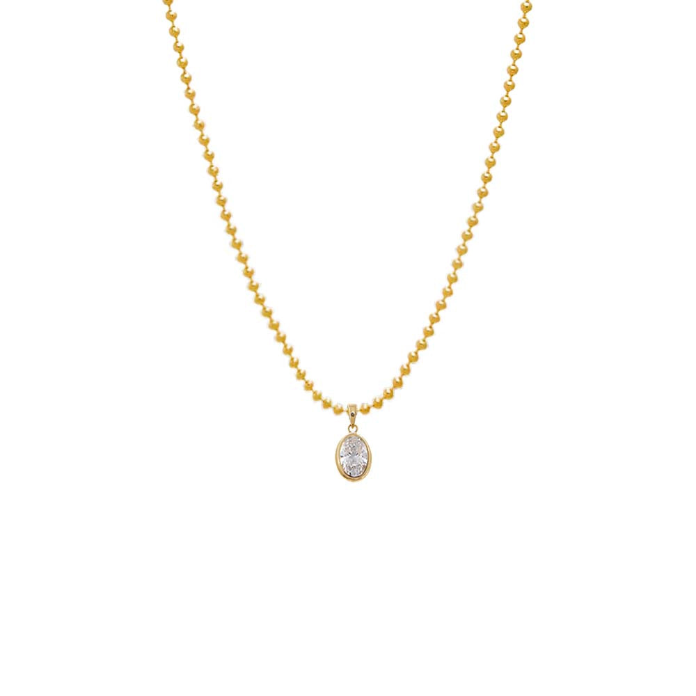 Lab Grown Diamond Oval Bezel Ball Link Necklace 14K