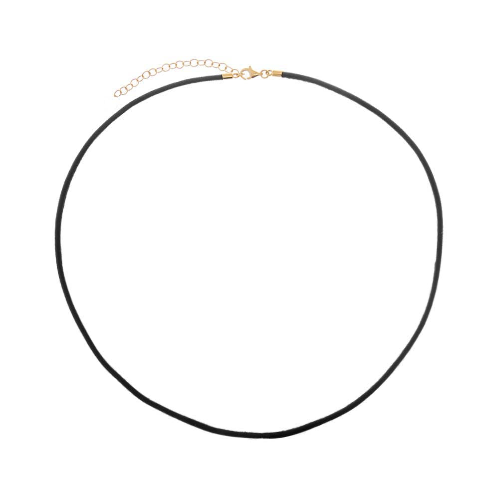 Black Leather Rope Chain Choker Necklace 14K