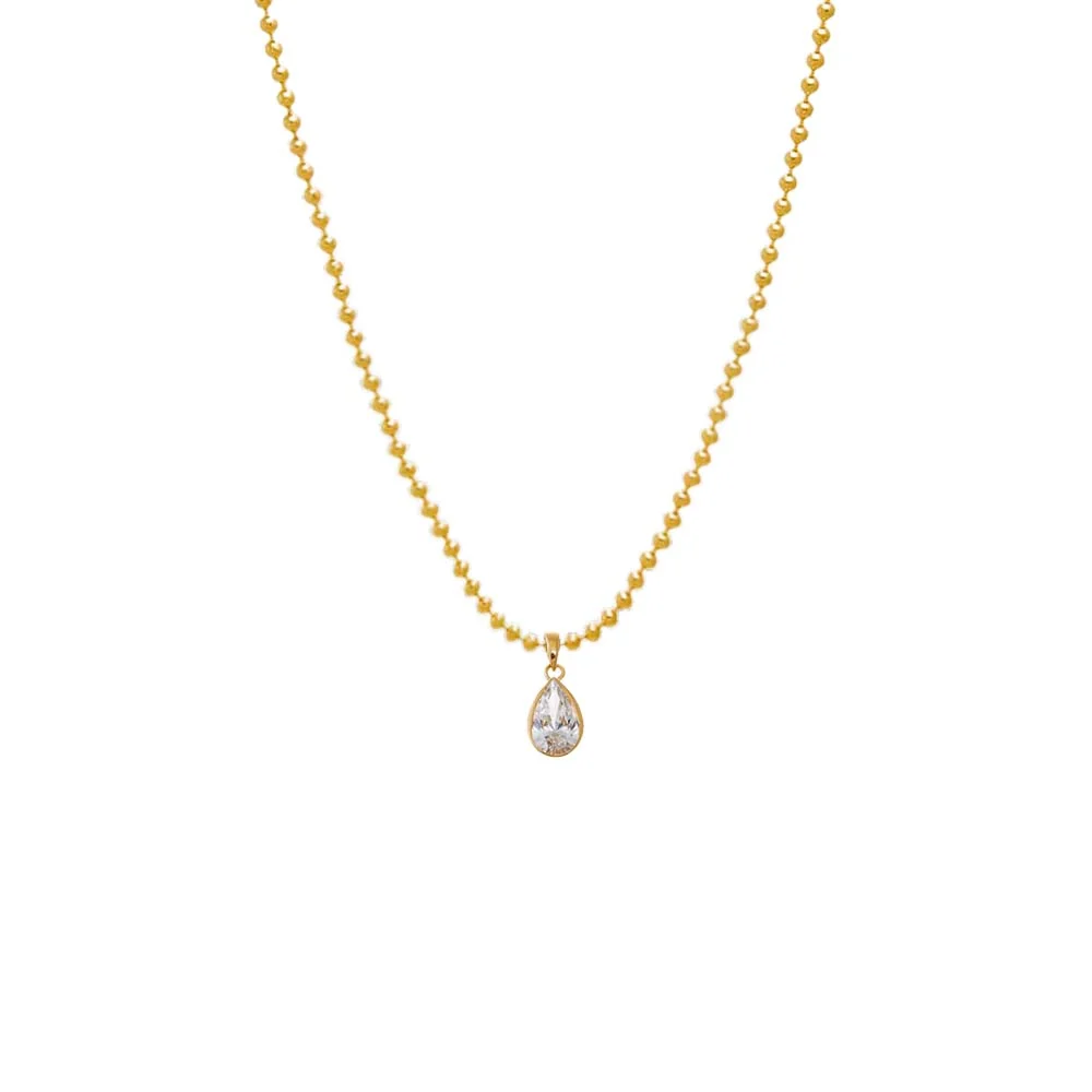 Lab Grown Diamond Pear Bezel Ball Link Necklace 14K