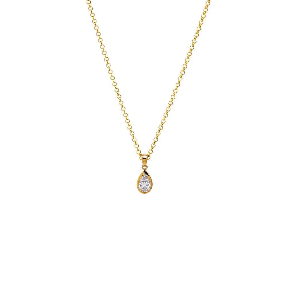 Lab Grown Diamond Pear Bezel Charm Necklace 14K