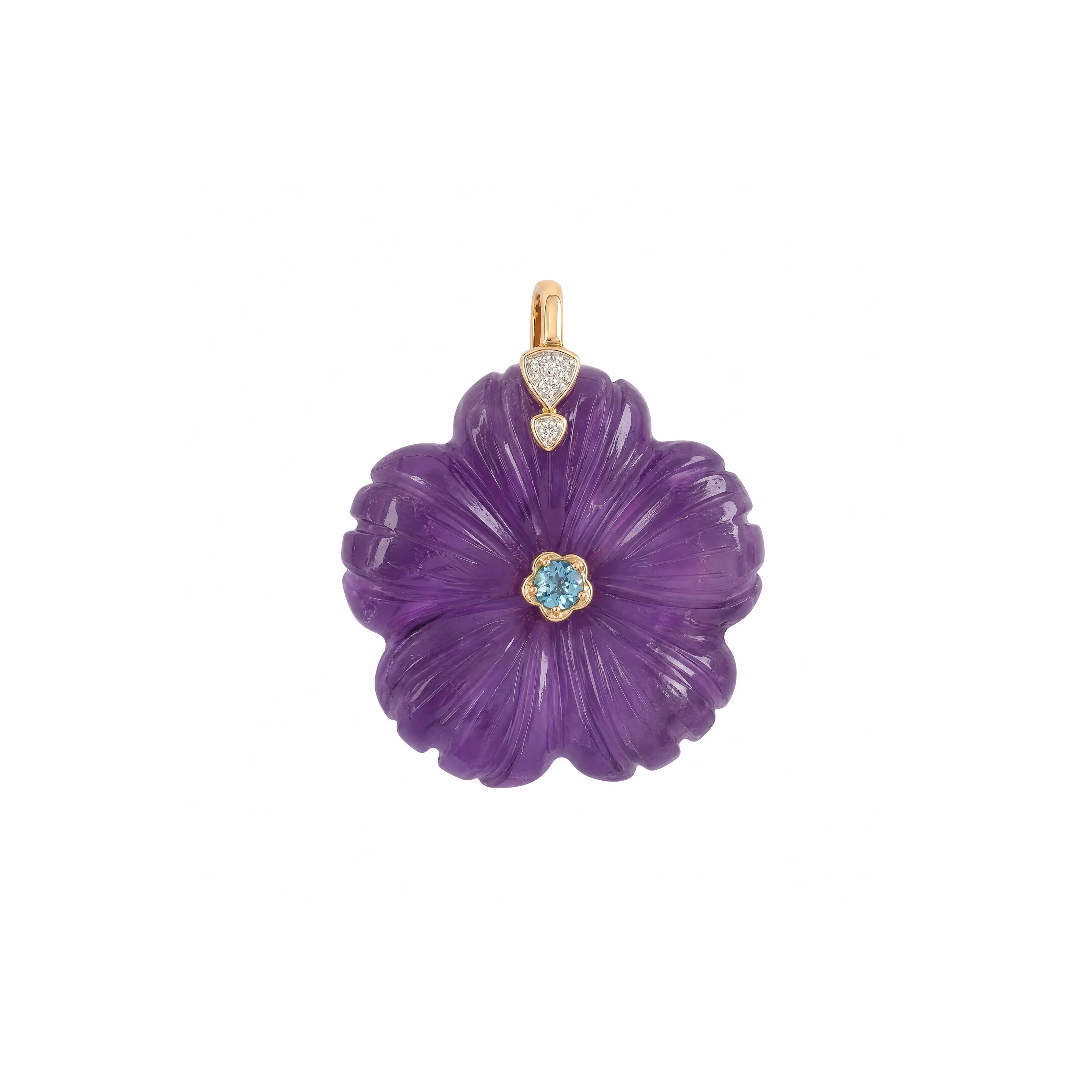 Diamond Amethyst Flower Swiss Blue Topaz Charm 14K