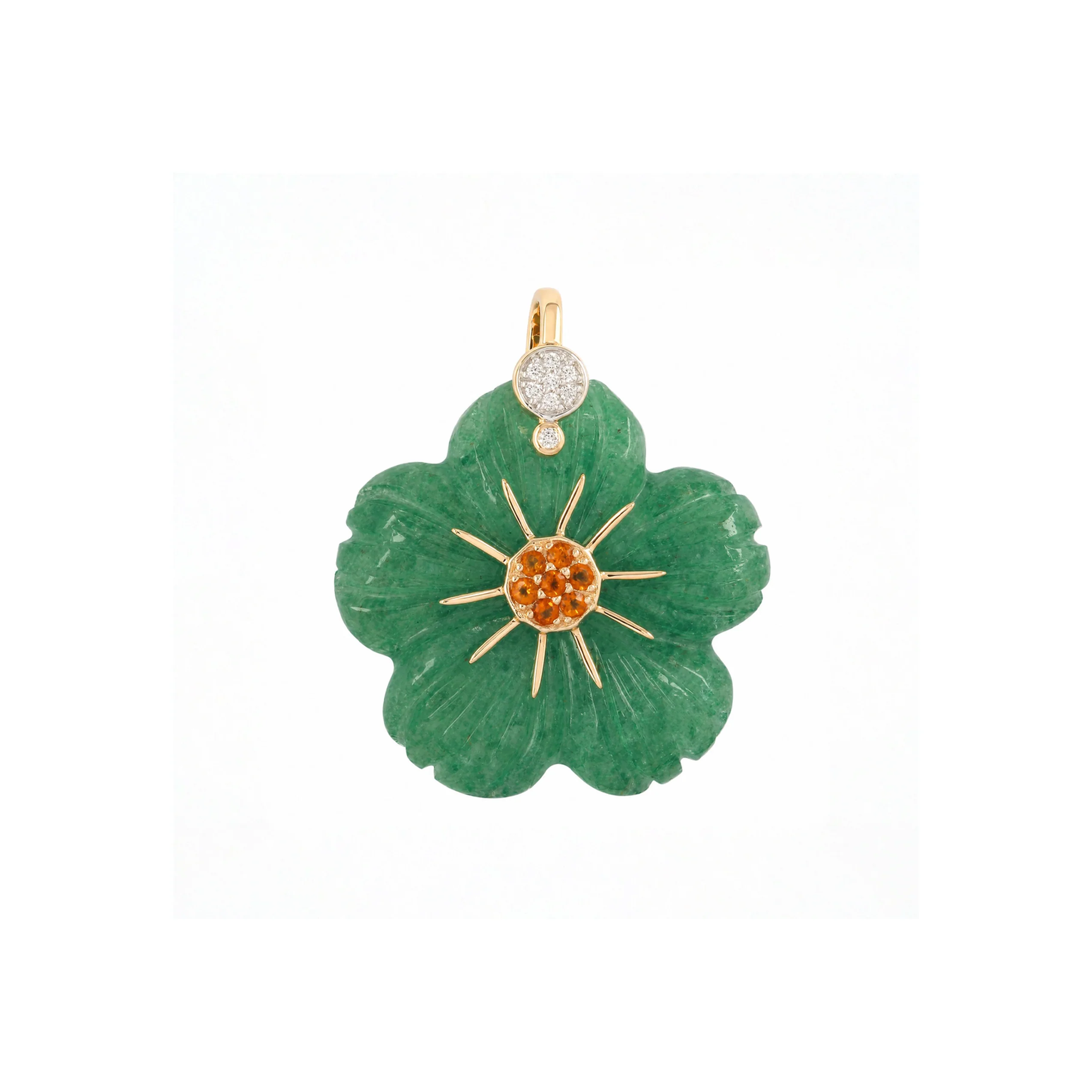 Diamond Chrysoprase Flower Citrine Charm 14K