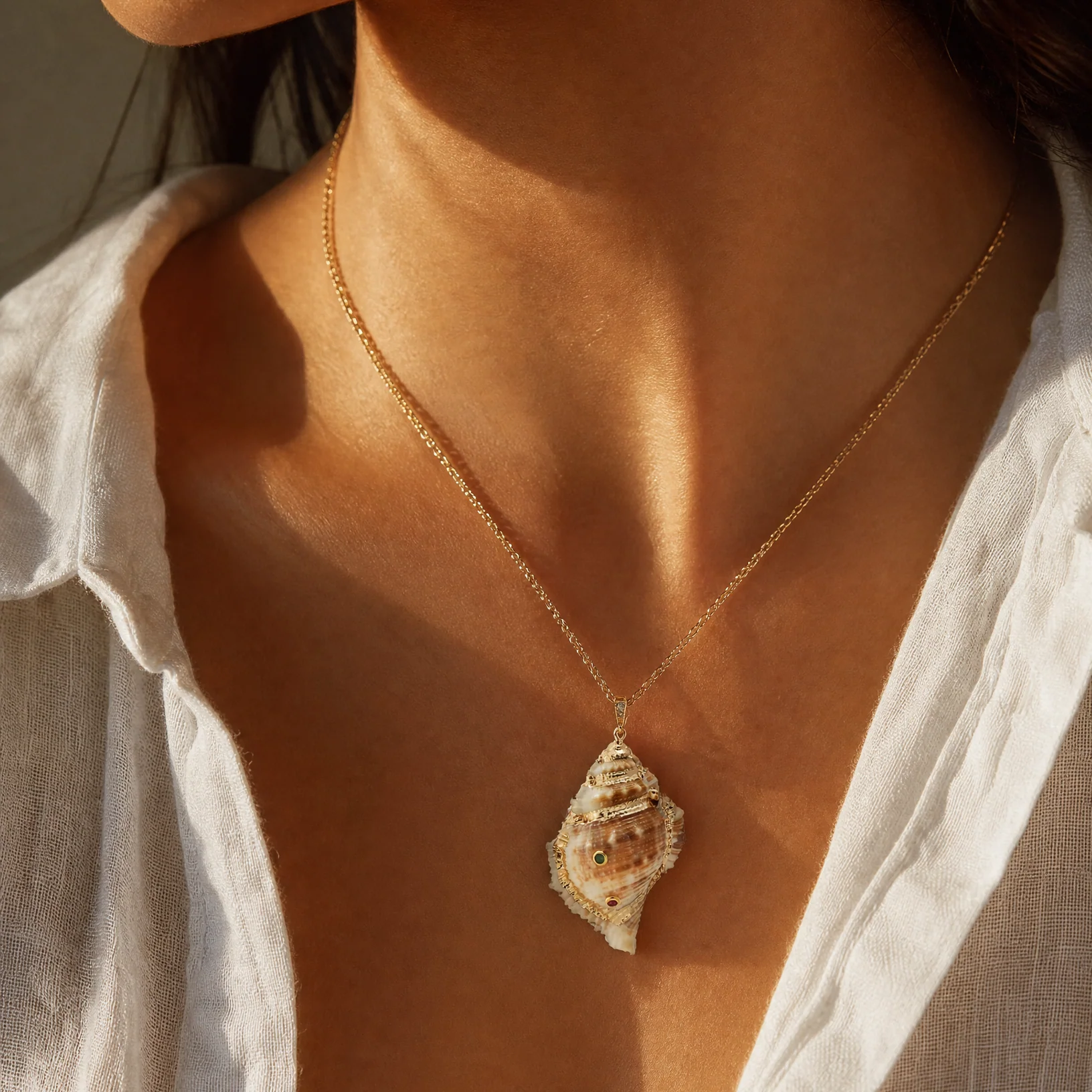 Natural Conch Shell Colored Stone Charm - Image 2