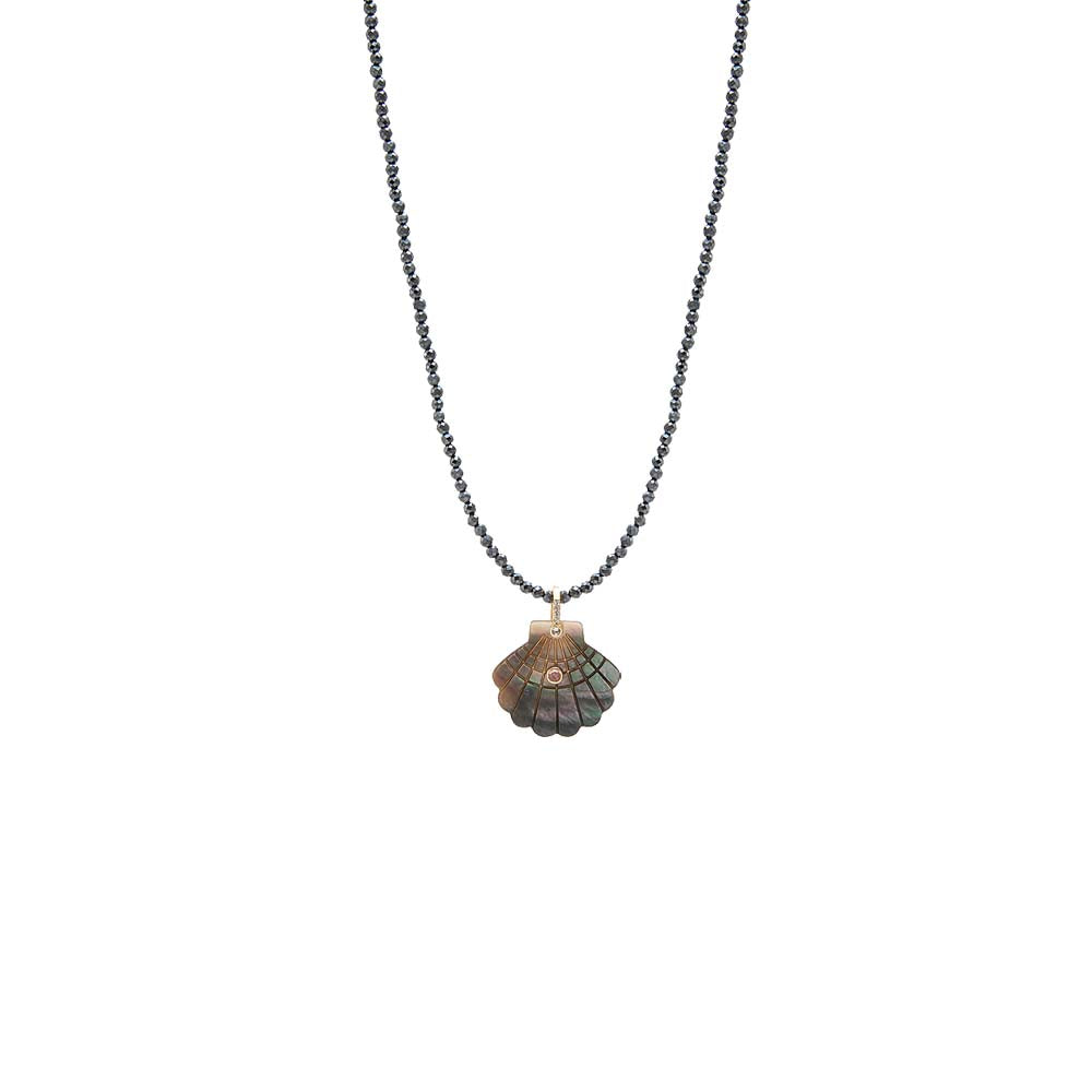 Dark MOP Seashell /Hematite Beaded Pendant Necklace