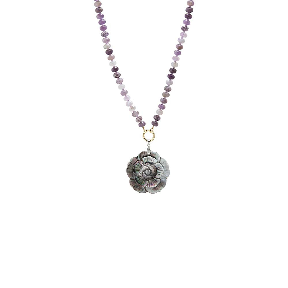 Carved Dark MOP Pendant with Amethyst Beaded Necklace