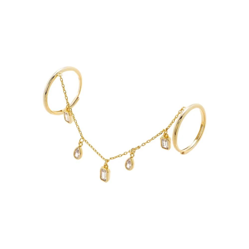 Double Dangling Multi Sahpe CZ Double Ring