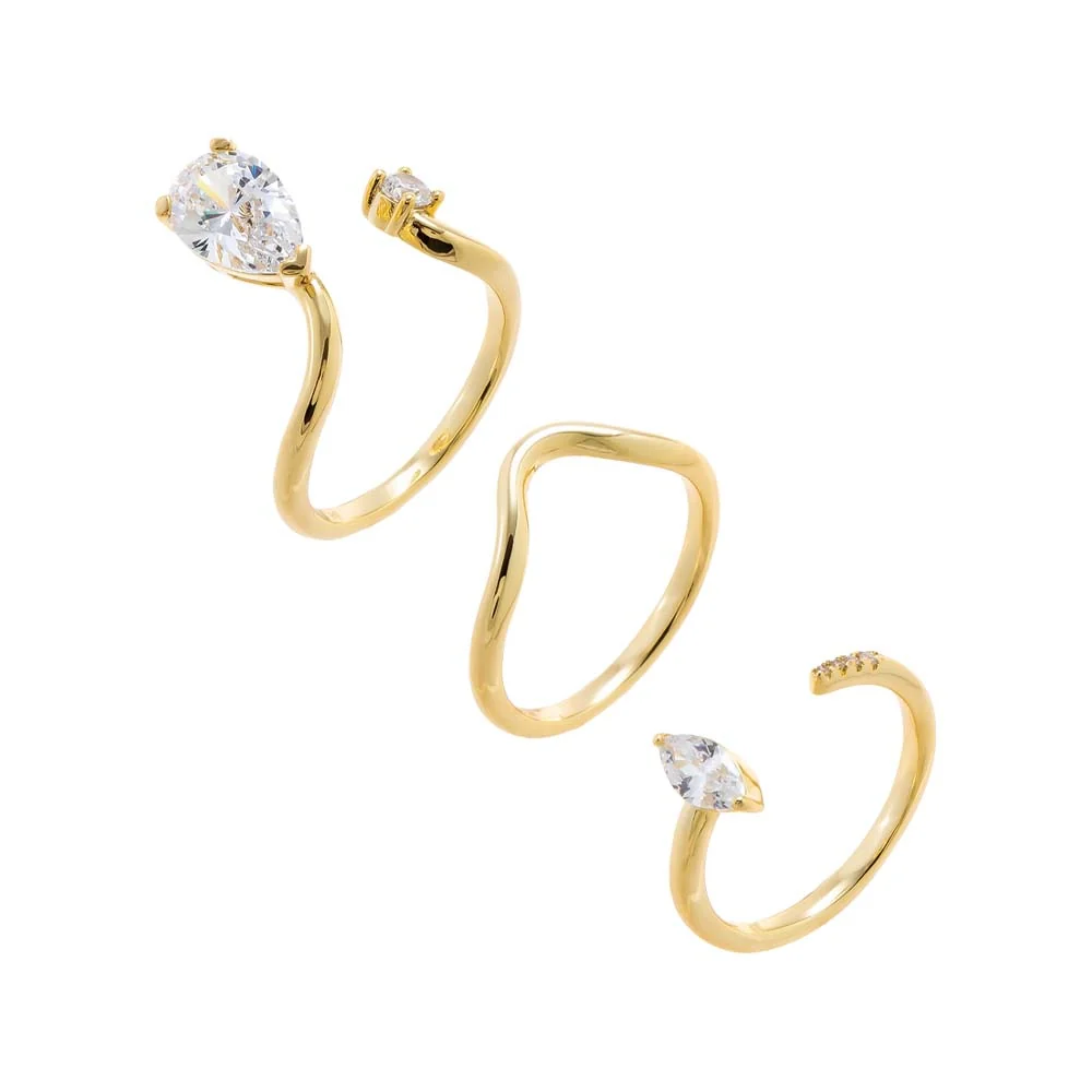 CZ Marquise/Pear Multi Spiral Wrap Ring Set