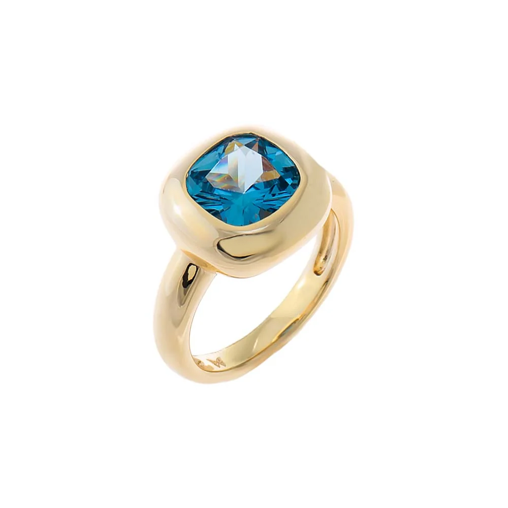 Aquamarine CZ Cushion Cut Ring